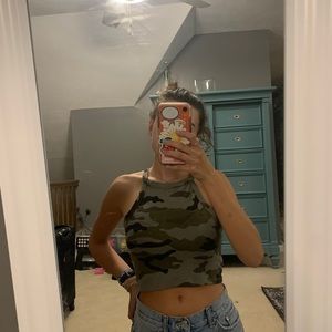 ZARA high neck camo crop top